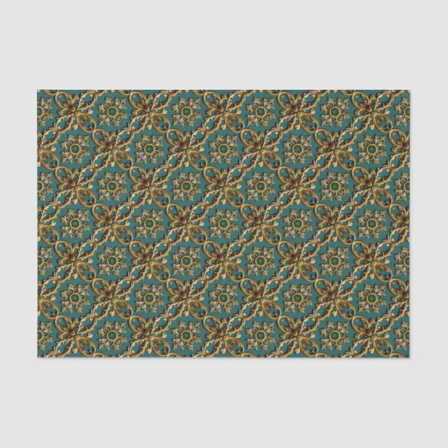 Gold Metallic Floral Art Nouveau Seamless Pattern Tissue Paper (Front)