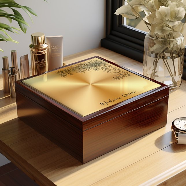 Gold Metallic Floral Border Personalized Gift Box (Creator Uploaded)