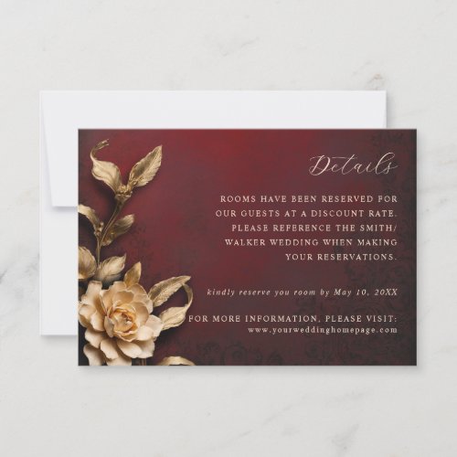 Gold metallic flowers wedding details card