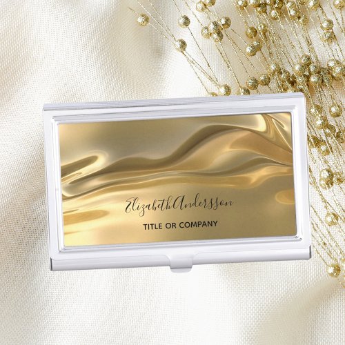 Gold metallic fluid name business card case