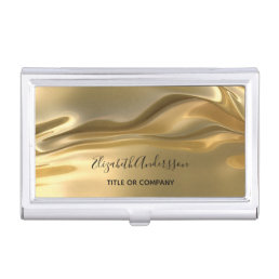 Gold metallic fluid name business card case