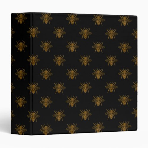 Gold Metallic Foil Bees on Black Binder