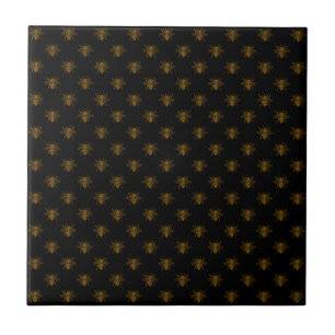 Gold Metallic Foil Bees on Black Ceramic Tile