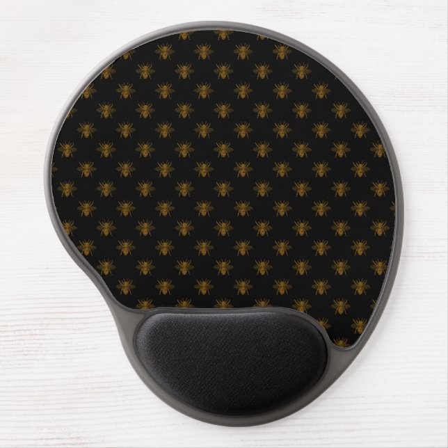 Gold Metallic Foil Bees on Black Gel Mouse Pad (Front)