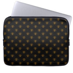 Gold Metallic Foil Bees on Black Laptop Sleeve