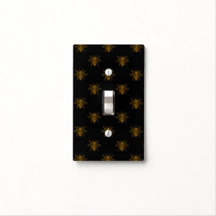 Gold Metallic Foil Bees on Black Light Switch Cover