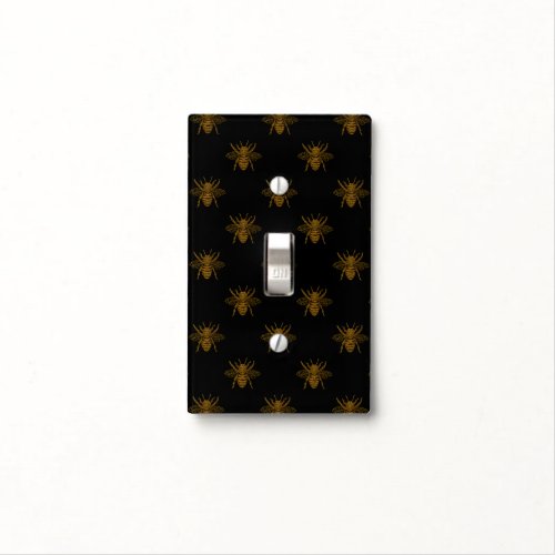 Gold Metallic Foil Bees on Black Light Switch Cover