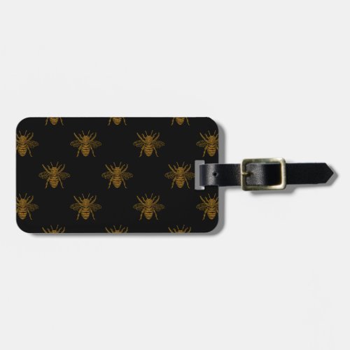 Gold Metallic Foil Bees on Black Luggage Tag