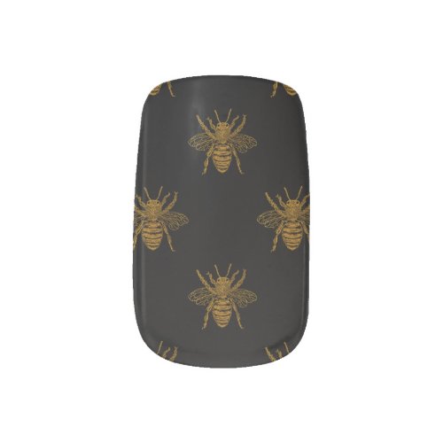 Gold Metallic Foil Bees on Black Minx Nail Wraps