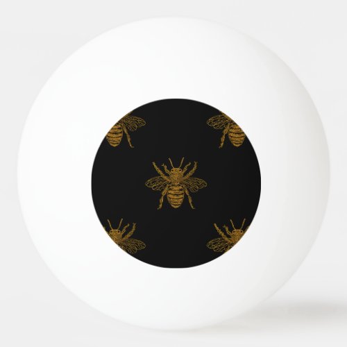 Gold Metallic Foil Bees on Black Ping Pong Ball