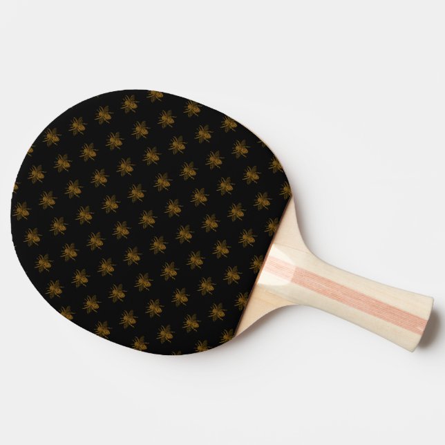Gold Metallic Foil Bees on Black Ping Pong Paddle (Side)