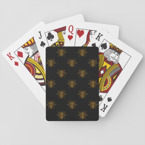Gold Metallic Foil Bees on Black Playing Cards