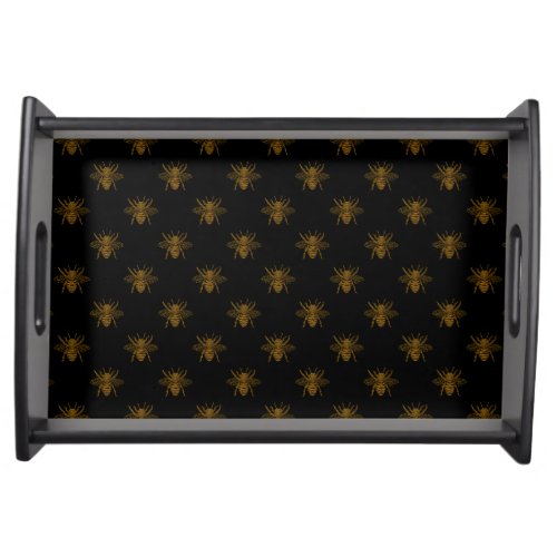 Gold Metallic Foil Bees on Black Serving Tray