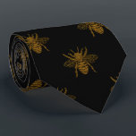 Gold Metallic Foil Bees on Black Tie<br><div class="desc">Gold Metallic Foil Bees on Black
Gold Metallic Faux Foil photo-effect bees repeat in a shabby chic vintage pattern on a black background</div>