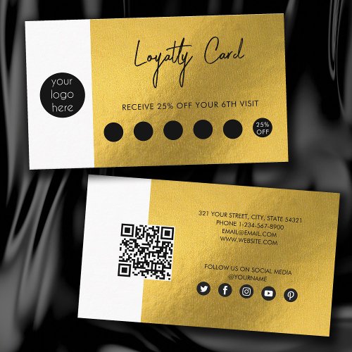 Gold Metallic Foil Business Logo QR Code Loyalty  Business Card