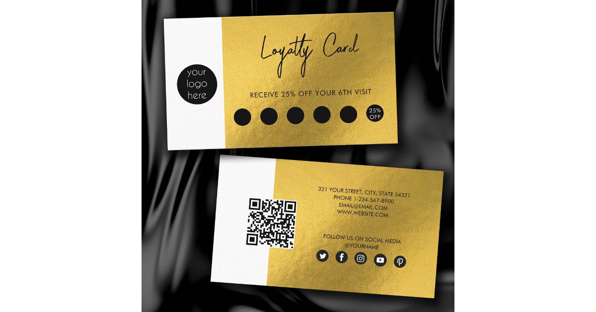 Gold Metallic Foil Business Logo QR Code Loyalty Business Card | Zazzle