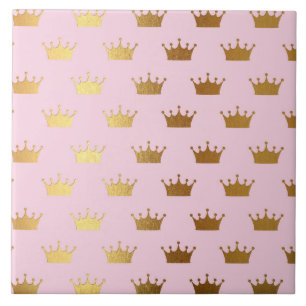Gold Metallic Foil Crown Crowns Pink Royal Modern Ceramic Tile