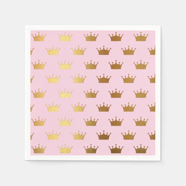 Gold Metallic Foil Crown Crowns Pink Royal Modern Napkins (Front)
