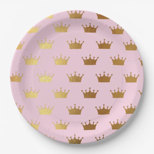 Gold Metallic Foil Crown Crowns Pink Royal Modern Paper Plates