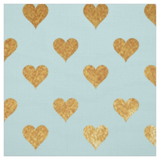 Gold Metallic Foil Heart Love Teal Aqua Modern Fabric