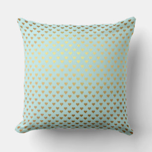Gold Metallic Foil Heart Love Teal Aqua Modern Throw Pillow