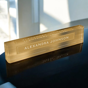 Gold Metallic Foil Modern Elegant Business Desk Name Plate