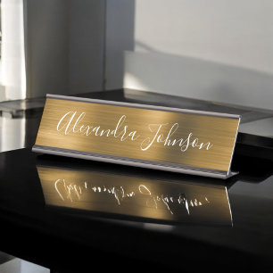 Gold Metallic Foil Modern Elegant Business Desk Name Plate