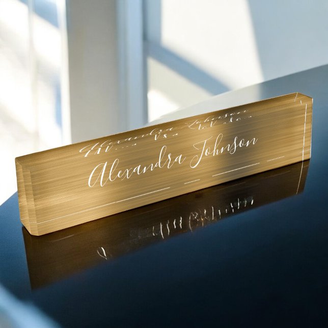 Gold Metallic Foil Modern Elegant Business Desk Name Plate (Creator Uploaded)