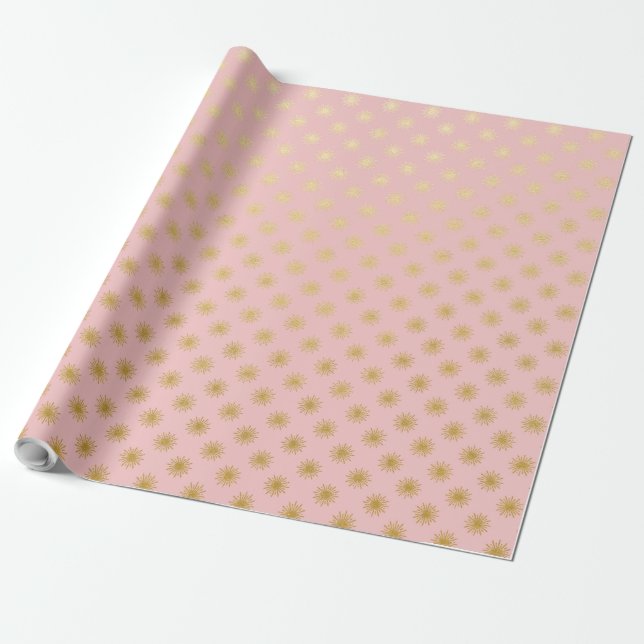 Gold Metallic Foil Polka Dots Pink Rose Modern Wrapping Paper (Unrolled)