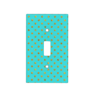 Gold Metallic Foil Polka Dots Teal Aqua Modern Light Switch Cover