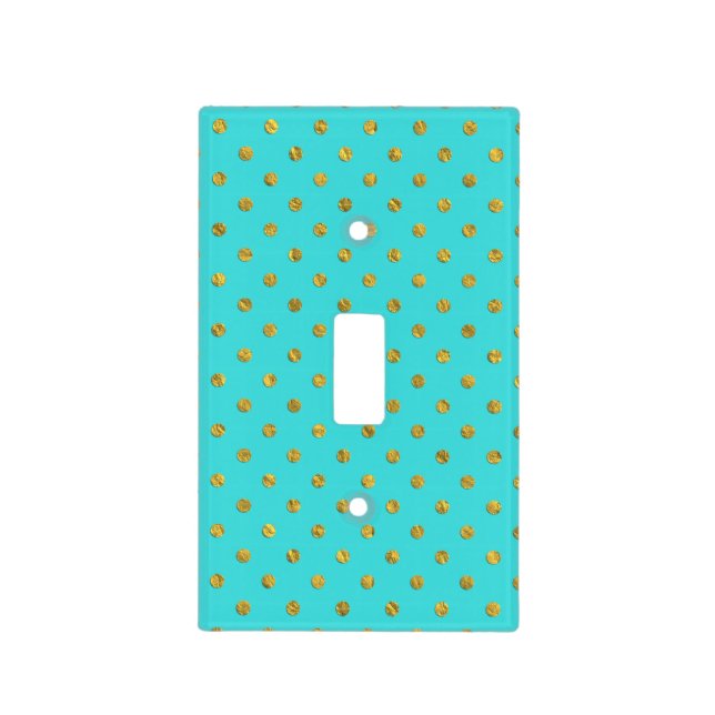 Gold Metallic Foil Polka Dots Teal Aqua Modern Light Switch Cover (Front)