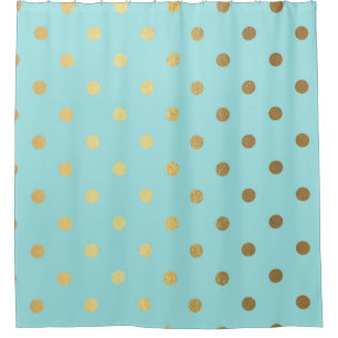 Gold Metallic Foil Polka Dots Teal Aqua Modern Shower Curtain