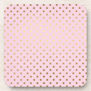 Gold Metallic Foil Star Stars Pink Rose Modern Beverage Coaster