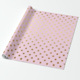 Gold Metallic Foil Star Stars Pink Rose Modern Wrapping Paper