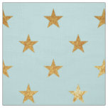 Gold Metallic Foil Star Stars Teal Aqua Modern Fabric