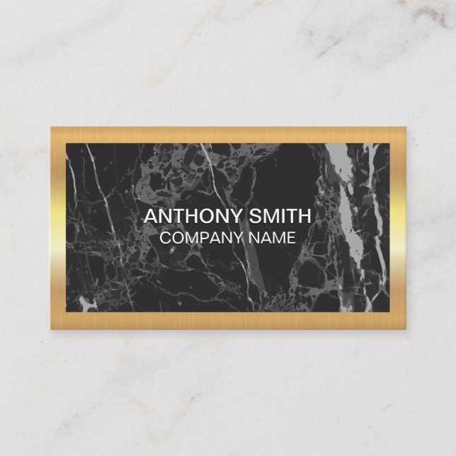 Gold Metallic Frame | Black Marble Business Card (Front)