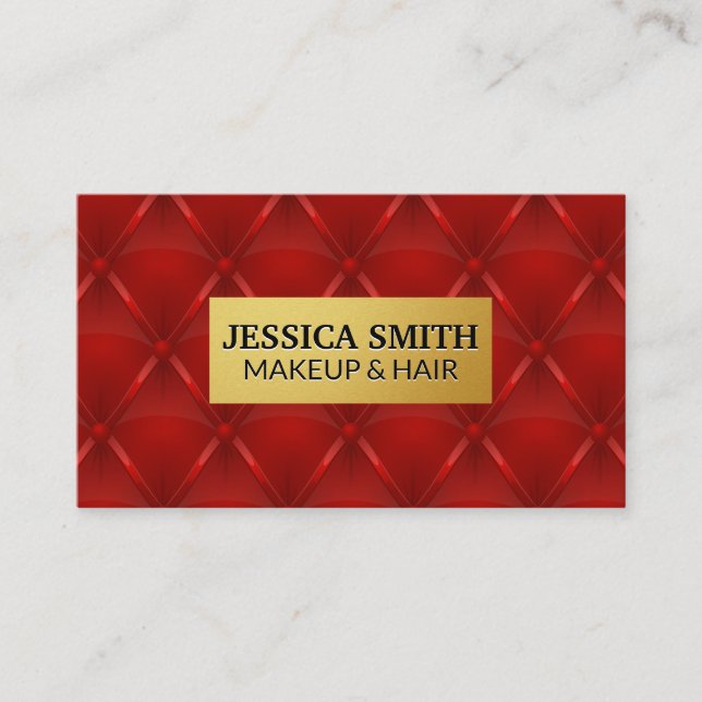 Gold Metallic Frame | Red Upholstered Background Business Card (Front)