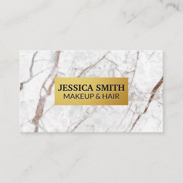 Gold Metallic Frame | White Marble Business Card (Front)