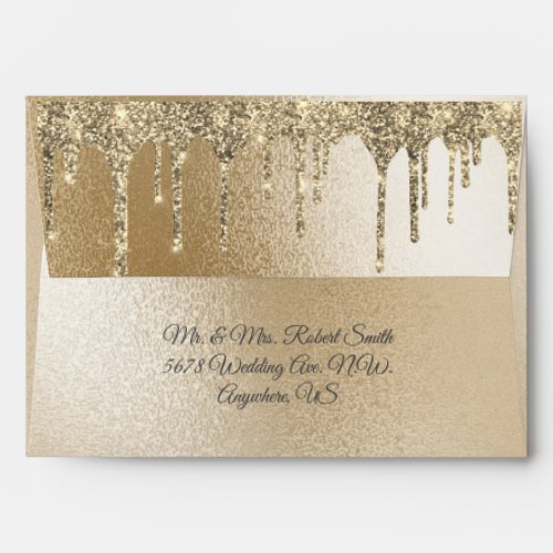 Gold Metallic Glitter Drip Elegant Chic Wedding  Envelope
