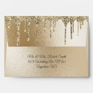 Gold Metallic Glitter Drip Elegant Chic Wedding Envelope