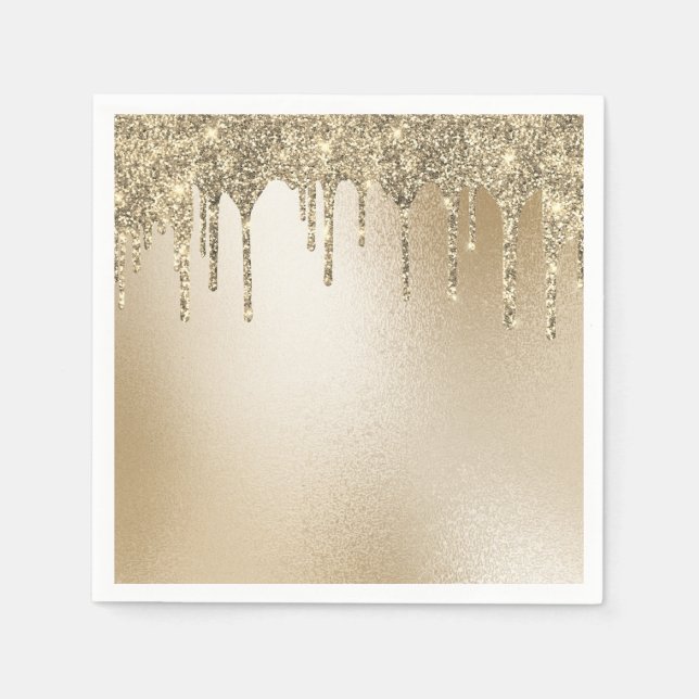 Gold Metallic Glitter Drip Elegant Napkins (Front)