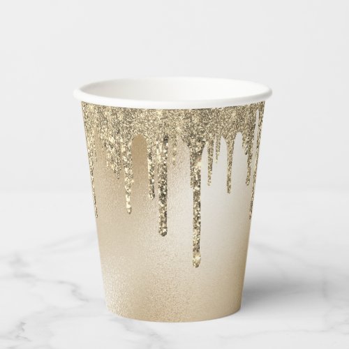 Gold Metallic Glitter Drip Elegant  Paper Cups