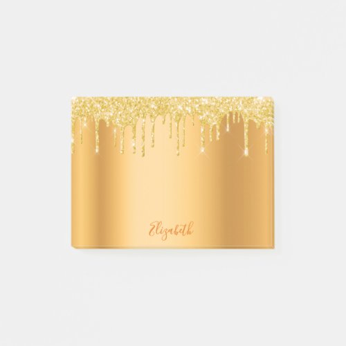 Gold metallic glitter drips name script post_it notes