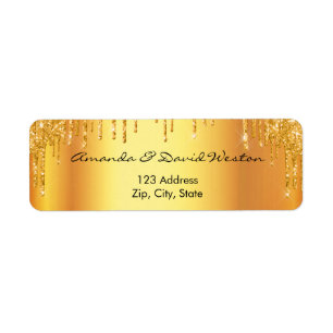 Gold metallic glitter return address label