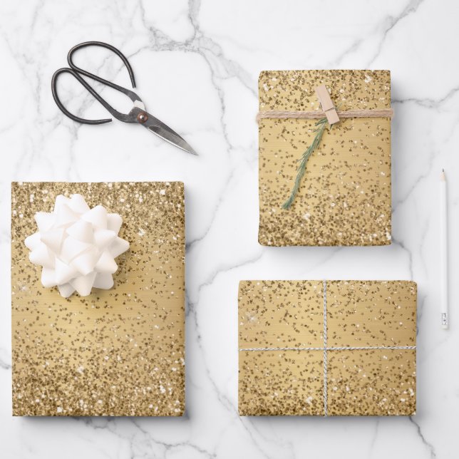 Gold Metallic Glitter Sparkle Pattern Wrapping Paper Sheets (Front)