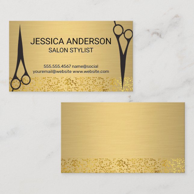 Gold Metallic | Gold Foil Flake | Salon Scissors Business Card (Front/Back)