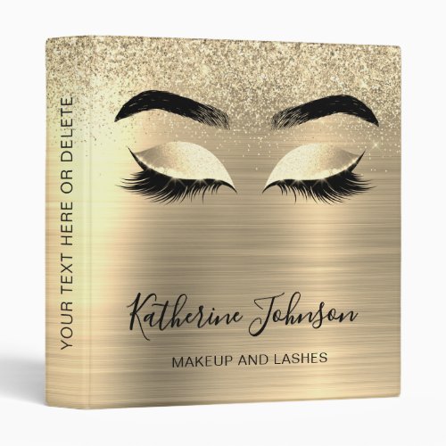  Gold Metallic Gold Glitter Script Beauty Salon 3 Ring Binder