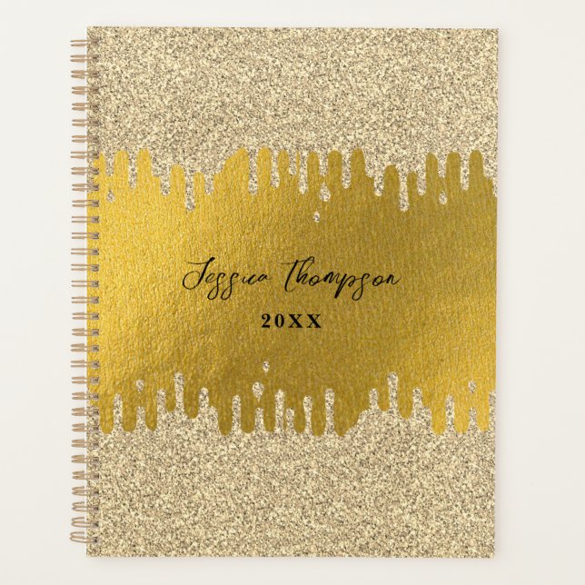 Gold Metallic Golden Drips Signature Script Planner (Front)