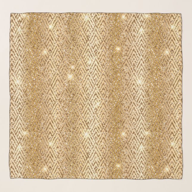 Gold Metallic Gradient & Glitter Glam Art Deco Scarf (Front)