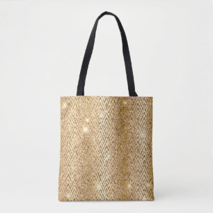 Gold Metallic Gradient & Glitter Glam Art Deco Tote Bag